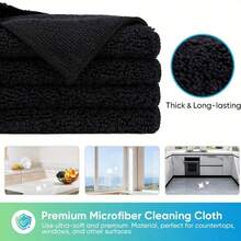 10pcs/Order Of Black Industrial Microfiber Cleaning Cloths - Super Soft, Quick-Drying, Absorbent, Shrink-Resistant - For All Surfaces - Suitable For Home & Office Cleaning - Great Gift For Housewarming & Cleaning Enthusiasts,Kitchen,Kitchen Essentials,Cleaning Cloth - màu đen - Xem 4
