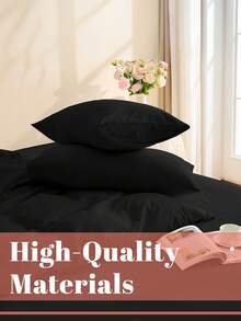 2/3件套纯色被套套装，床上用品，超柔软抗起球，亲肤透气，四季皆宜，可机洗，时尚卧室/婚礼装饰，多种尺寸可选，不含被芯和枕芯，家居必备，带拉链，卧室装饰，送父母/朋友的礼物，黑色 - 黑色 - 查看 7