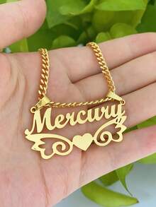 [ZzAi Custom]1 Set Double Layer 3D Necklace (Heart Shape Name Style) & Earrings Set, Stainless Steel Material, 18K Gold Plated, Comes With Exquisite Gift Box, Ideal Gift For Friends, Family, Valentine's Day And Mother's Day - Style 5-gold - View 5