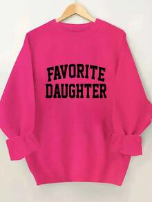 2025FAVORITE DAUGHTER Graphic Print Women's Casual Sweatshirt - Black Round Neck Long Sleeve Pullover, Machine Washable Autumn Winter Warmth, Perfect Gift For Daughters, Sweaters For S, Cozy Winter Apparel, Relaxed Fit Pullover, Comfortable CasualwearSoft And Breathable - 玫紅色 - 查看 11