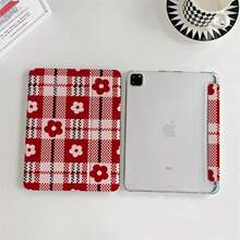 Korean Flower Plaid 2024 11 Inch Air5/4 10. 9 10/5/6//8/9 9th 3 10. 2/10. 5'' 6/5/4 Cases. Accessories. Merry & Happy New Year 2026 Aesthetic Festive Red Floral Print Shockproof Tablet With Pencil Slot Stand Function Scratch-Resistant Protective Cover - Black - View 4