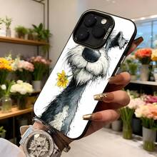 Cubierta de teléfono con diseño de perro blanco y negro con flor amarilla funda protectora elegante y divertida para uso diario en floristerías y salidas urbanas Aplicable a los teléfonos de la serie Apple y Galaxy - Negro - Ver 6