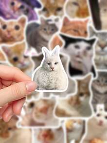 50张猫咪表情包贴纸，适用于笔记本电脑、手册、手机壳等，趣味装饰贴花 - 彩色 - 查看 7