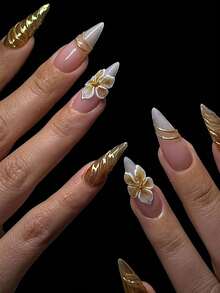 10 piezas Juego de pegatinas de uñas con forma de almendra hechas a mano, diseño de lunares en rosa nude, marrón y blanco, arte de uñas dulce y retro, adecuado para uso diario, fiestas y diversos estilos, uñas postizas reutilizables, uñas de aplicación, pegatinas de uñas con forma de almendra, puntas francesas en rosa nude, blanco y dorado, decoración de estrellas y metal, arte de uñas minimalista de lujo - Caqui - Ver 1