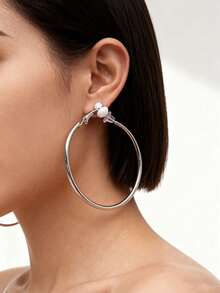 1 Pair Plated Clip-On Earrings, Classic & Versatile, Fake Earrings, Clip-On, Suitable For Daily Wear And Parties, Round Clip-On Earrings - Large Hoop Earrings - View 2