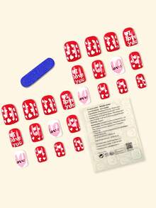 24 sztuki jesiennych, nakładanych paznokci, czerwone, krótkie, francuskie, paznokcie Y2k, kwadratowe, modne, brokatowe, geometryczne paski, wzór serca, prosty styl, wielokrotnego użytku, nakładane akrylowe paznokcie, sztuczne paznokcie, bezpłatne materiały, 24 sztuki galaretkowych zakładek i mini pilnik - Czerwony - Zobacz 3