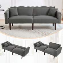 Sofa Bed With Bed Function, Adjustable Angle, Golden Legs, With Cushions And Side Storage Pockets - Antique Gray - View 8