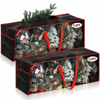 2 Pcs 7.5 Ft Christmas Tree Storage Bag 47 X 15 X 20 Large Storage Bags With Dual Zipper And Durable Reinforced Handles, Fits Up To 7.5 Ft Tall Artificial Xmas Holiday Trees(Black)
