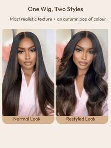 Tóc giả Bye Bye Knots 7x5 Lace Front không cần keo dán, đã cắt sẵn, tẩy trắng sẵn, tỉa gọn, chân tóc đen chuyển dần sang nâu hạt dẻ ombre Light Yaki thẳng, có dây rút vô hình, dễ đội, phù hợp với mọi kích cỡ đầu, ren trong suốt, 100% tóc người, có thể nhuộm. Tóc Unice - SNATURAL/33 - Xem 6