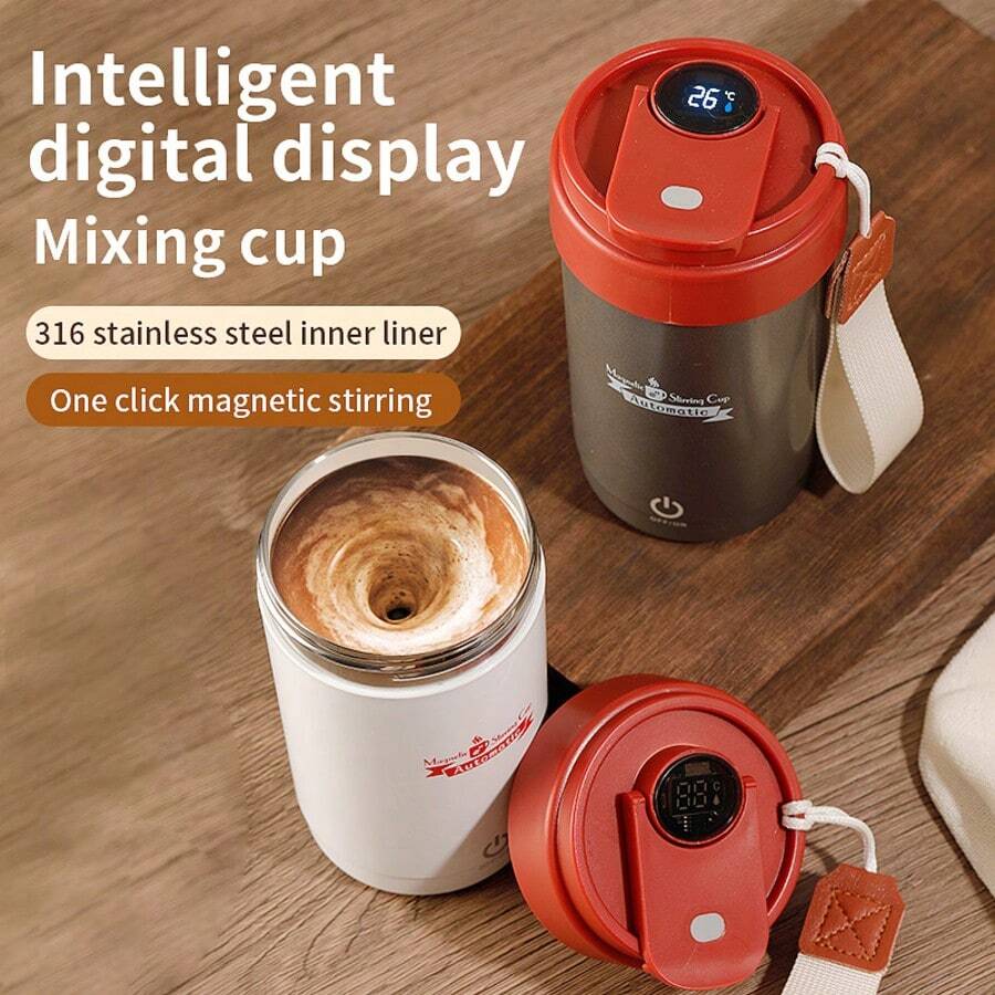 Temperature Display Auto Stirring Cup, Automatic Magnetic Self-Stirring Coffee Mug With Temperature Display, Portable , One-Touch Operation, Easy Cleaning Design, Suitable For Home And Office Use, Compatible With Coffee, Tea And Hot Drinks - An Ideal Gift For Coffee Lovers - Multicolor - View 1