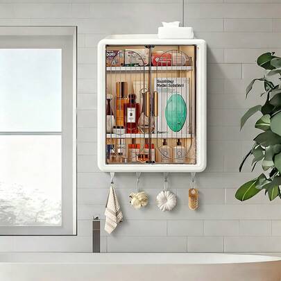 Organizador de maquillaje de gran capacidad montado en la pared, organizador de cosméticos a prueba de polvo, organizadores y almacenamiento de baño, organizadores de cuidado de la piel para el tocador, dormitorio