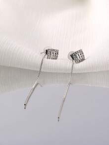 Nooxian 1对时尚银色闪光几何方形流苏耳夹耳环，女士礼物（不含礼盒） - 銀色 - 查看 8