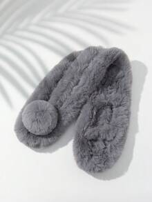 1pc Women's Classic Faux Fur Scarf With 3 Pompoms, Warm And Cute For Autumn/Winter