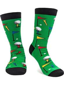 1/2 Pair Men's Funny Golf Pattern Mid-Calf Socks, Suitable As Interesting Gifts For Golfers, Unisex Size, Great For Birthdays Or Small Presents - Multicolor - View 3