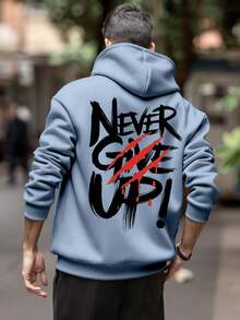 GRDR Men's Autumn/Winter Letter Slogan & Scratch Print Casual Loose Fit Hoodie Sweatshirt - Baby Blue - View 11