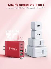 Aioneus Cargador Tipo C, Cargador USB C Carga Rápida 40W Cubo PD+QC Rapido 4-Puertos Adaptador con Cable 2M 60W, USB A y USBC Charger para iPhone 16 15 14 13 12 11 Pro MAX XS XR, Galaxy S25 S24 - rojo - Ver 8