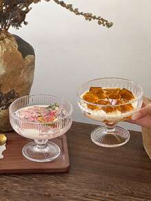 1 pieza Tazón de vidrio con estilo retro e INS para helado, yogur, postre, batido y pudín - transparente - Ver 10