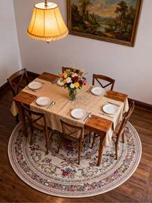 1pc Vintage Floral Round Area Rug, Rose Flower & Vine Pattern, Elegant & Cozy, Multiple Sizes Available, Soft Plush Material, Decorative Carpet For Bedroom, Living Room, Home Decor, Washable, Suitable For Autumn/Winter - Multicolor - View 3