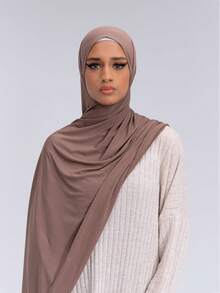 1pc Women's Solid Color Jersey Hijab, Soft & Skin-Friendly Modal Scarf Headscarf, Minimalist Casual Versatile For Daily & Outdoor Wear, Hijab Accessories - Brown - View 7