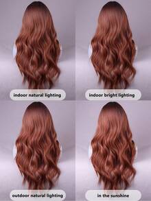 自然逼真的26英寸红棕色长波浪卷发耐热合成假发，中分设计，适合日常和派对佩戴 - 彩色 - 查看 7