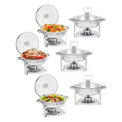 mteryoing 2/4/6 Pack 5QT Round Stainless Steel Chafing Dishes Buffet Servers & Food Warmers For Home Parties, Christmas Gatherings, Parties, Weddings & Banquets