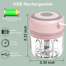 Electric Mini Garlic Chopper, 250ML USB Food Chopper Mincer, Vegetable Onion Portable Small Processor For Garlic, Ginger, Chili, Vegetables Pink-250ML - 粉色 - 查看 4