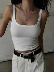 DAZY Camiseta de tirantes de mujer de verano, de color sólido, casual y de estilo empresarial - Blanco - Ver 2