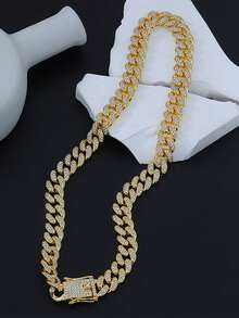 1 件钻石形全水钻时尚闪亮链项链，男女通用嘻哈百搭夏季手链项链，日常佩戴珠宝 - 鏈條 - 查看 16