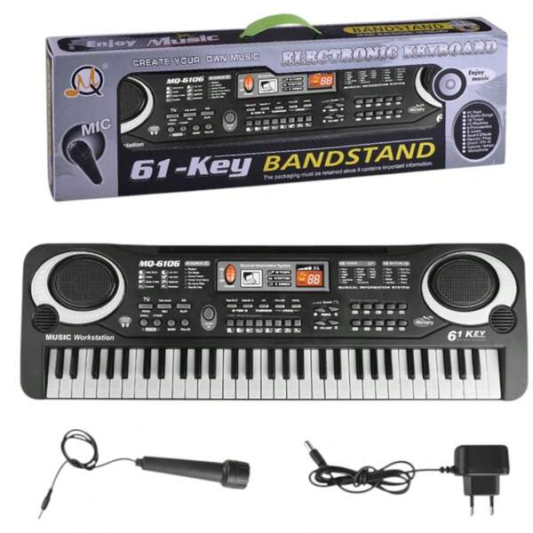 Teclado Elétrico Infantil De 61 Teclas Com Microfone E Fonte