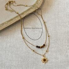 Vintage Double Layer Stacked Sunflower Necklace, Niche High-End Feel, Suitable For Daily Wear, Layered Sweater Chain, Autumn Winter Collarbone Chain Accessory - 太陽花項鍊 - 查看 5