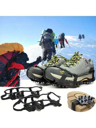 1 Pair 24-Teeth Anti-Slip Ice Cleats - Stainless Steel Ice & Snow Shoe Covers, Suitable For Hiking, Climbing And Hunting