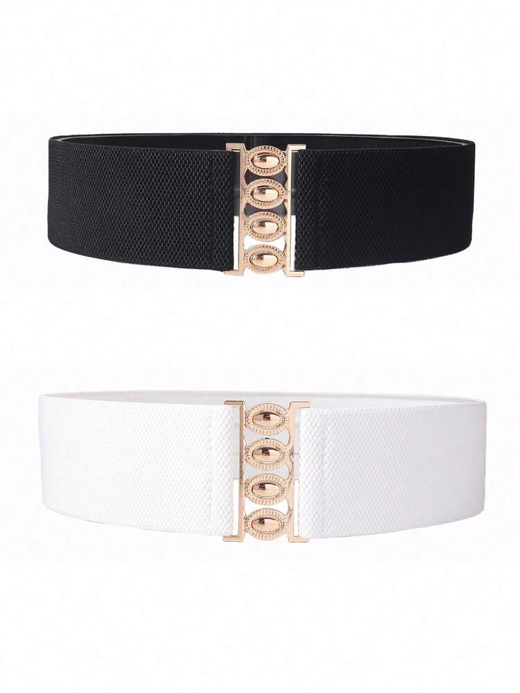 2 piezas Cinturón elástico de cintura sólida, diseño ancho, adecuado para que las mujeres lo usen en verano, otoño y de vuelta a la escuela - Multicolor - Añade 3
