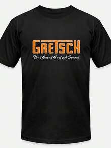 Men'S Gretsch Graphic T-Shirt - Black, Short Sleeves, Relaxed Fit, Crew Neck, Machine Washable, Gretsch Sound Design Logo, Orange And White Graphic Print, Vintage Style, Casual Summer Tee, Vintage Tshirt |   Crew Neck Shirt |   Machine Washable Top - màu đen - Xem 1