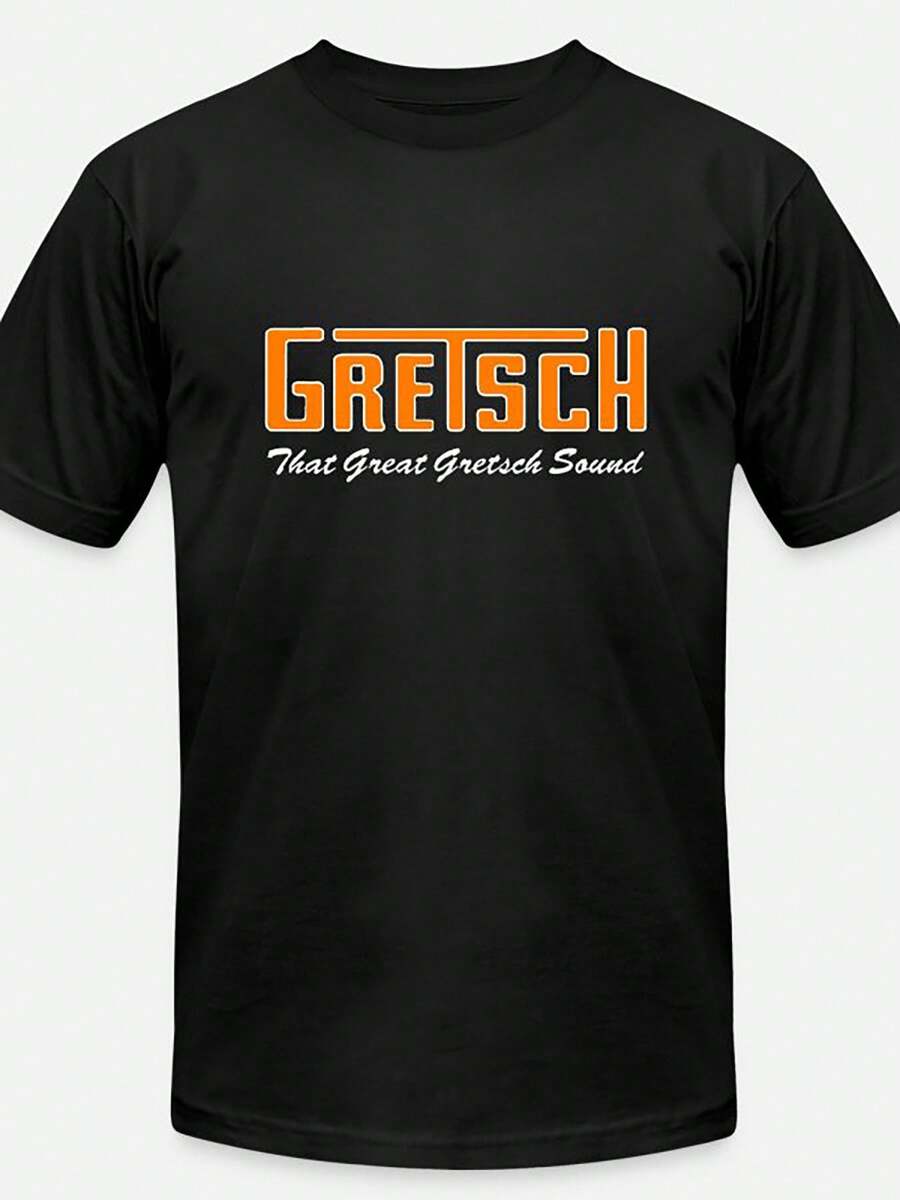 Men'S Gretsch Graphic T-Shirt - Black, Short Sleeves, Relaxed Fit, Crew Neck, Machine Washable, Gretsch Sound Design Logo, Orange And White Graphic Print, Vintage Style, Casual Summer Tee, Vintage Tshirt | Crew Neck Shirt | Machine Washable Top - màu đen - Xem 1