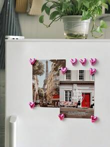 6个可爱心形冰箱贴，粉色冰箱贴，小巧心形装饰磁贴套装，适用于冰箱白板照片装饰、浪漫装饰、特别夜晚、周年纪念日装饰、情人节派对用品、创意3D家居留言板磁贴、粉色心形花朵磁贴 - 彩色 - 查看 2