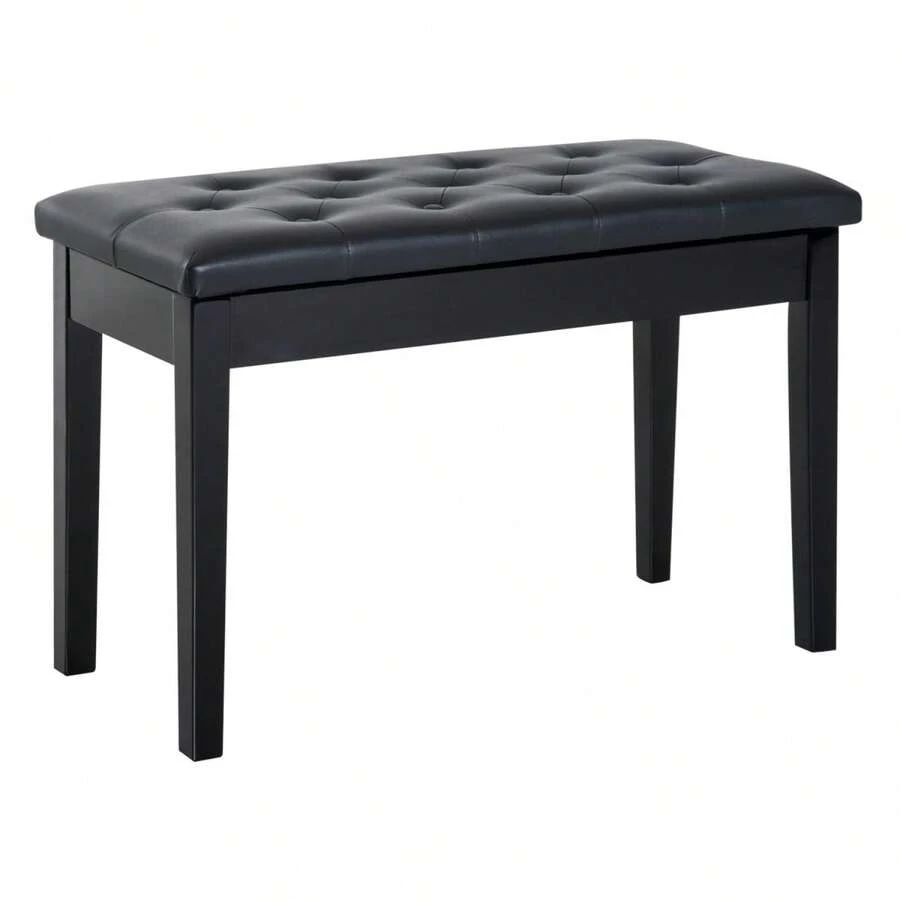 HOMCOM Piano Stool, Traditional Country Style Piano Bench With Storage, Rubberwood, Black Faux Leather, 76x36x50 - 1 - View 1