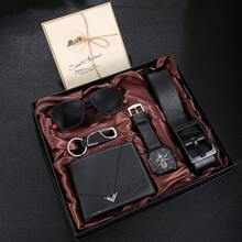 男士奢华假日套装：机械表盘腕表 + 优雅黑色真皮钱包 + 太阳镜 + 时尚皮带 + 钥匙扣 + 贺卡，完美的圣诞/新年礼物，展现男士魅力，一套完整的必备单品。 - 黑色 - 查看 1