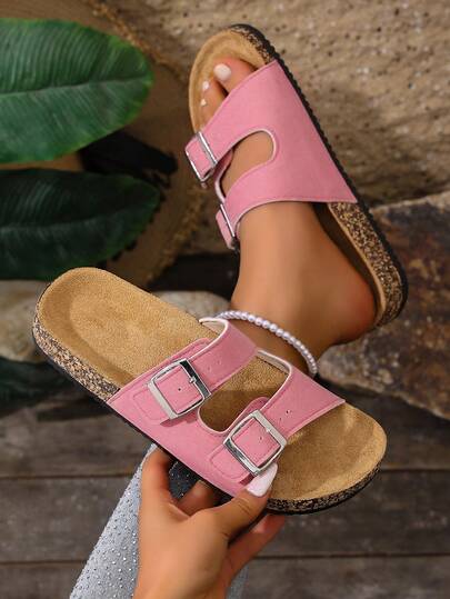 Soft Beige Color With A Gentle Feel, Fashionable Double Buckle Design For Easy Adjustment, Fluffy Sole Feels Like Walking On Clouds, Extremely Comfortable For Daily Wear, Lounging At Home . Also Available In Pink, Black, And Blue For Selection.