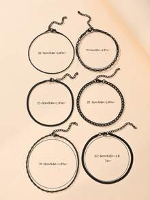 6pcs Fashionable Stainless Steel Minimalist Bohemian Geometric Style Anklets, Suitable For Women's Daily Wear - Black - View 4
