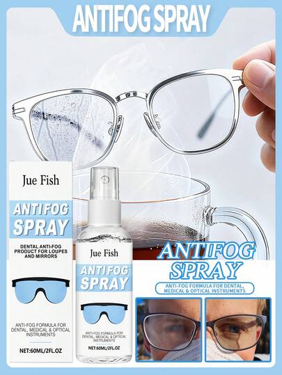 JUE FISH 1 Box Containing 60ml Eyeglasses Anti-Fog Spray, Removes Fog And Scratches On Glass. A Convenient Daily Lens Cleaning And Care Product.