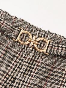 EARO 女士经典格子松紧腰宽松直筒裤，无弹力面料 - 黑色 - 查看 4