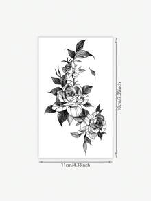 1 片防水、防汗、可水洗的深色逼真玫瑰图案临时纹身贴纸 - 防水持久的复古高端手臂纹身，小众艺术风格逼真贴纸 - 黑色 - 查看 4