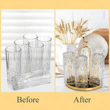 Soporte giratorio para secar vasos, con capacidad para 6 vasos, organizador antideslizante de acero para secar tazas, soporte para vasos de cristal con ganchos protectores de silicona, árbol secador de vasos para cocina, encimera. - Dorado - Ver 3