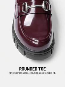 Women's Platform Loafers 2.17 Inch Chunky Heel Round Toe Slip-On Loafers, Casual Vintage Elegant Pumps Shoes - 酒紅色 - 查看 6