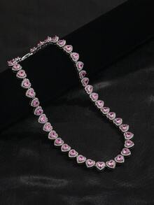 时尚优雅闪亮粉色心形项链手链套装，适合女士参加派对、日常佩戴、音乐节、情人节、节日礼物等场合。 - 時尚粉紅愛心項鍊 - 查看 7