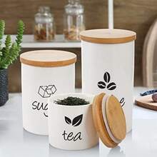 WSXC AVLA 3 Pack Ceramic Canister Set 30/22/12 OZ Kitchen Airtight Food Storage Jar With Bamboo Lids Coffee Sugar Tea Storage Containers Pots Jars For Counter Farmhouse Kitchen Decor White - White - View 6