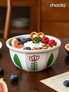 choxila 1个陶瓷甜点碗，坚果碗，零食碗，水果托盘，餐盘，盛菜盘，姜黄花卉图案，沙特风格设计，节日礼物，节日派对用品，适用于家庭聚会、下午茶、酒店、办公室、斋月派对用品 - 甜點碗 - 查看 5