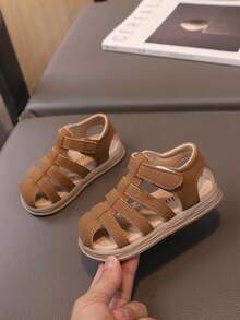 1双棕色幼儿男女童钩环式闭趾夏季休闲婴儿凉鞋 - 卡其色 - 查看 5