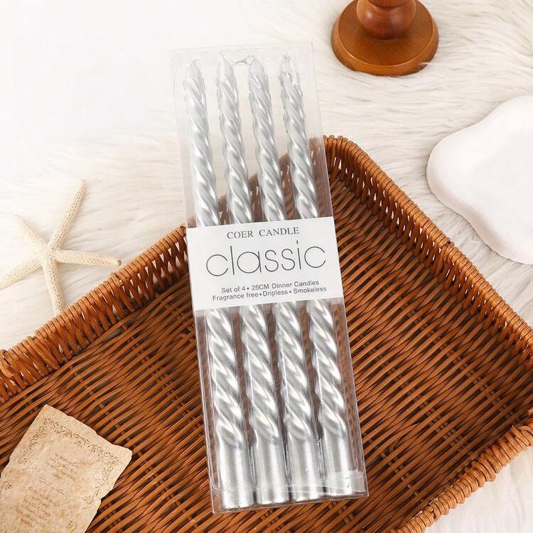 A Box Of 4 Morandi Gradient Colored Threaded 10 Inch Long Candles, Suitable For Home Use, Romantic Weddings, Decoration, And Candlelight Dinners Gifts Birthday Graduation - Multicolor - View 28