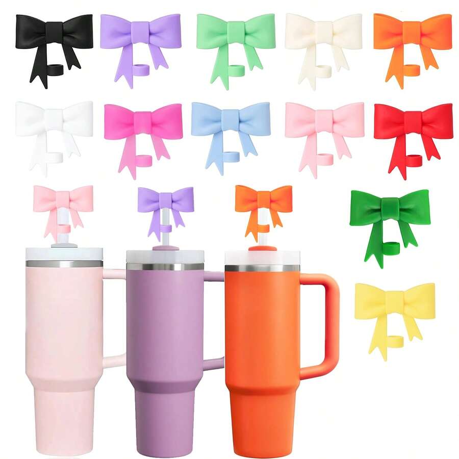 3pcs Silicone Bow Straw Lids - Compatible With Stanley Cups, Straw Cap Dust Cover - Fits 0.4 Inch/10mm Cups, Holiday Gift, Christmas Gift - Multicolor - View 1